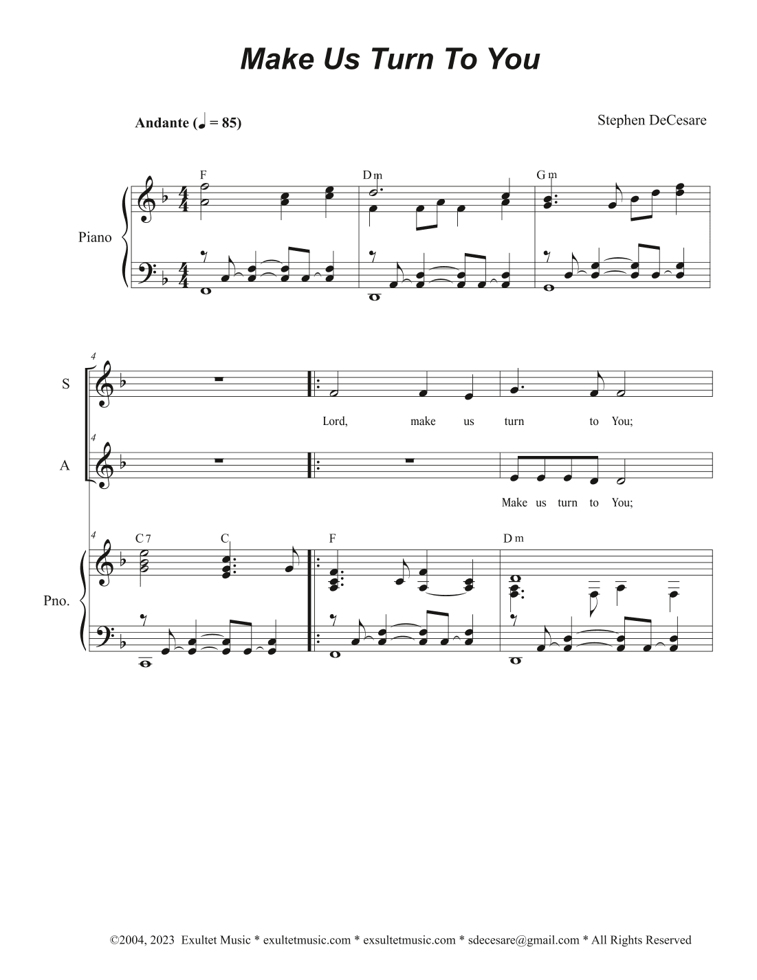 Make Us Turn To You (Duet for Soprano and Alto solo)