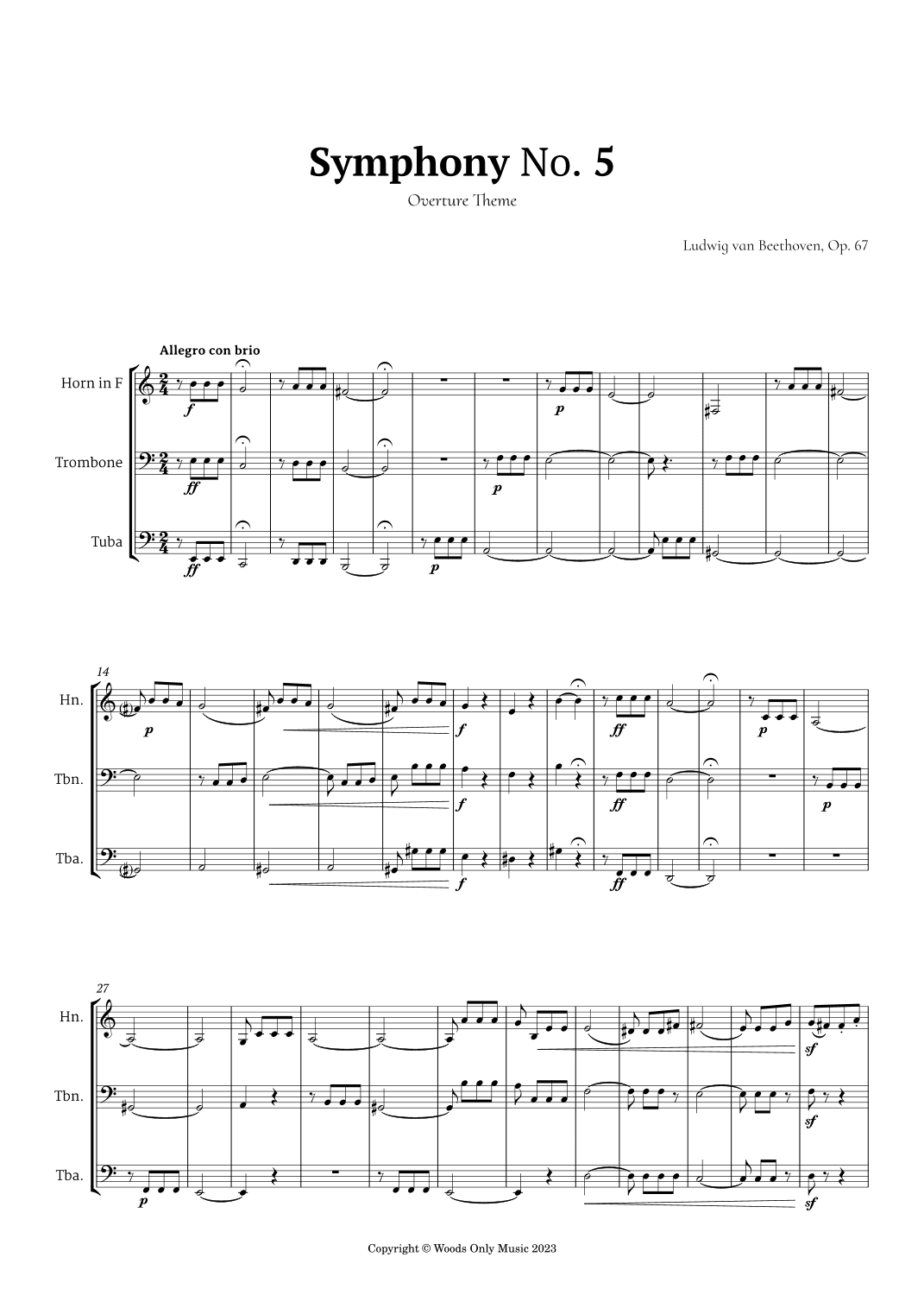 Symphony No. 5 by Beethoven for Low Brass Trio (arr. Ander)