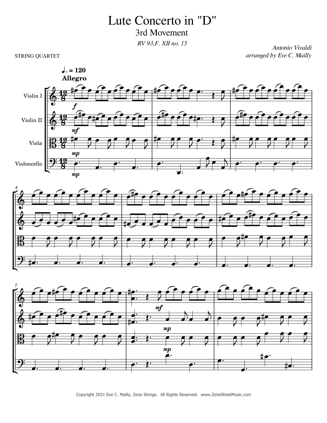 Concerto in D, RV 93 - 3rd Movement - Allegro - Vivaldi (String Quartet) (arr. Eve C. Mailly - Zene Strings)