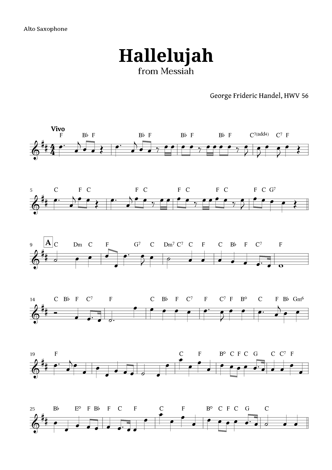 Hallelujah by Handel for Alto Sax with Chords (arr. Langanho)