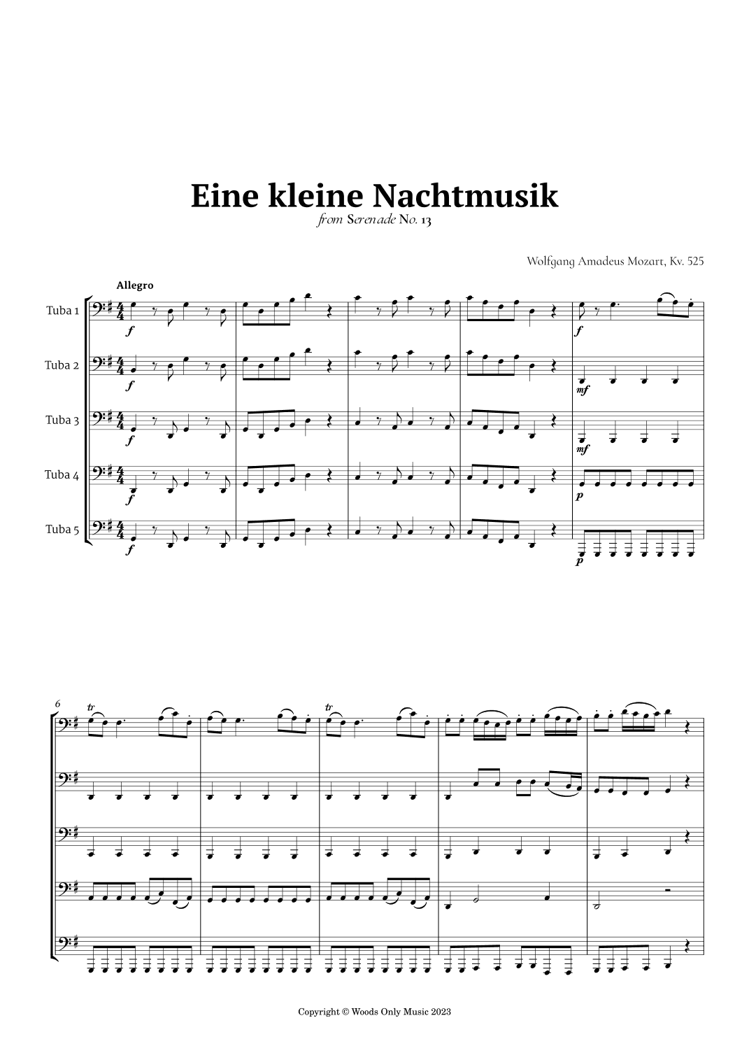 Eine kleine Nachtmusik by Mozart for Tuba Quintet (arr. Ander)