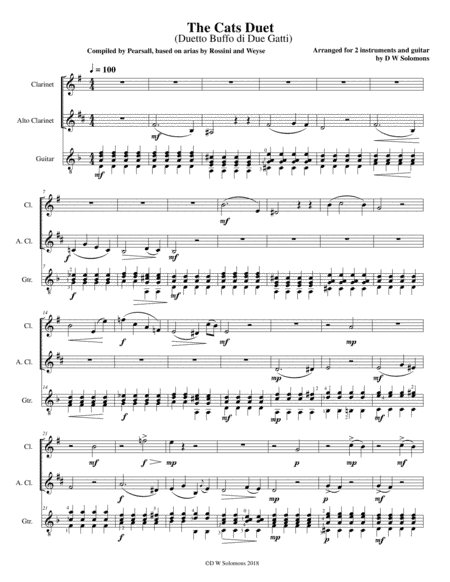 The Cats Duet (Duetto Buffo di due gatti) for clarinet, alto clarinet and guitar (arr. David Warin Solomons)