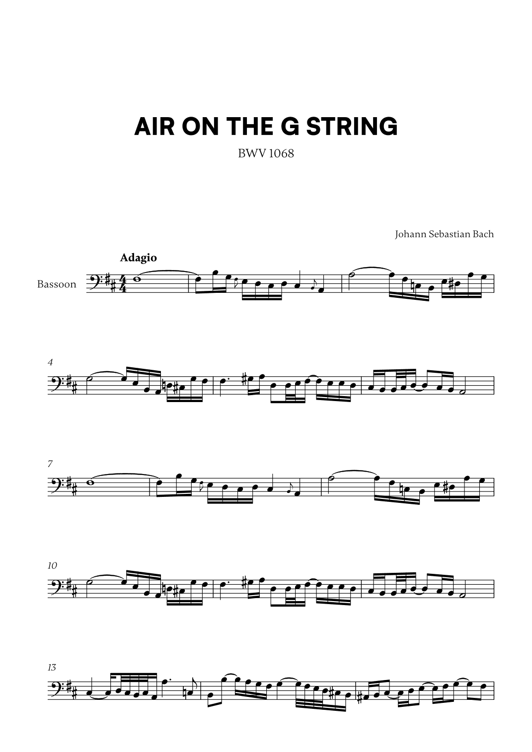 Johann Sebastian Bach - Air on the G String (for Bassoon Solo) (arr. Cadenza Editions)