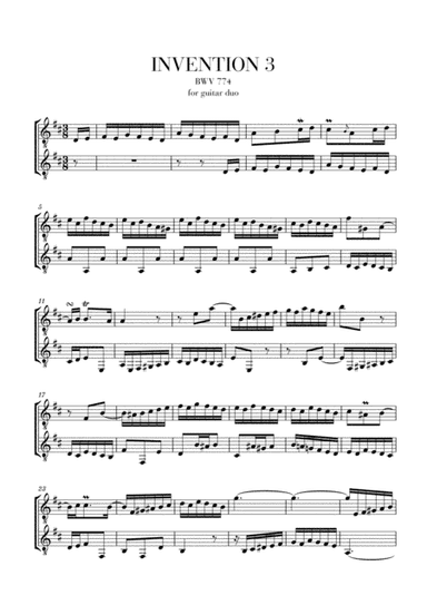 Invention 3 for guitar duet BWV 774 (arr. Cadenza Editions)