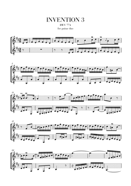 Invention 3 for guitar duet BWV 774 (arr. Cadenza Editions)
