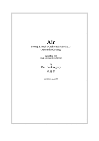 Air on the G String, for 4 solo contrabasses (arr. Distant Engraver Music)