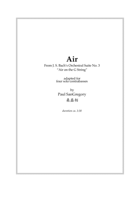 Air on the G String, for 4 solo contrabasses (arr. Distant Engraver Music)