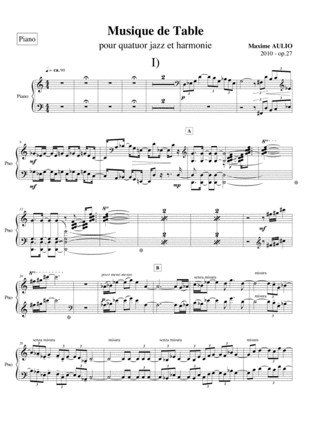 Musique de Table (Tafelmusik), for jazz quartet & wind band - PARTS