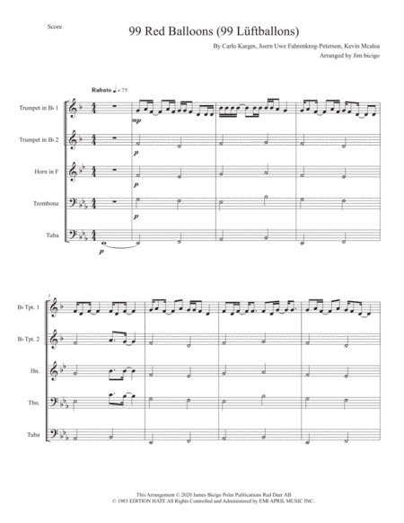 99 Red Balloons (99 Luftballons) (arr. Jim Bicigo)