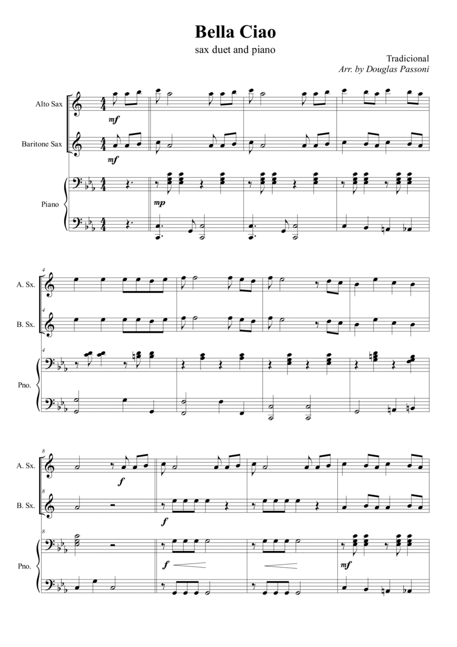 Bella Ciao (sax duet and piano) (arr. Douglas Passoni)