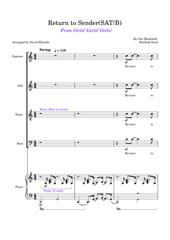 Return To Sender (arr. David Ellender)