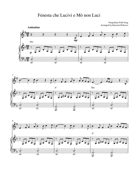 Fenesta che Lucivi e Mò non Luci (soprano saxophone solo and piano accompaniment) (arr. Kaiserin Rebecca)