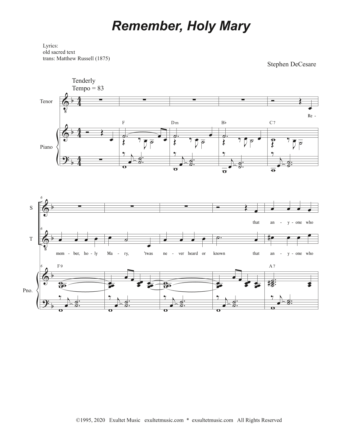Remember, Holy Mary (Duet for Soprano and Tenor solo)