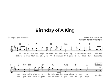 Birthday of A King (Key of D Major) (arr. R. Salvario)