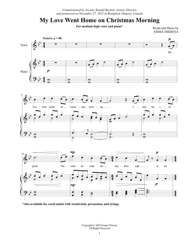My Love Went Home on Christmas Morning (Voice, Piano)