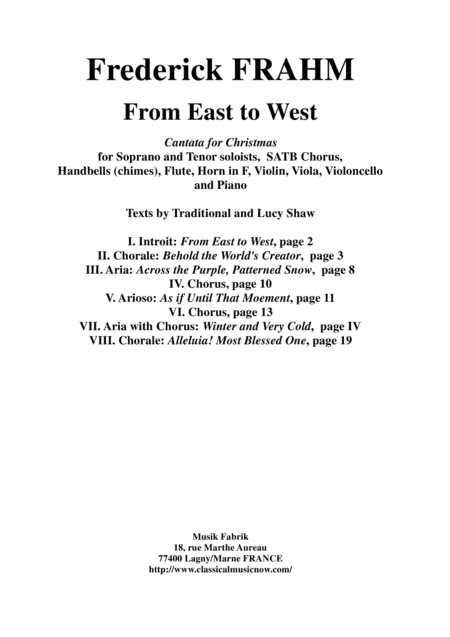 Frederick Frahm:  From East to West, a cantata for Christmas for Soprano and Tenor soloists, SATB Ch