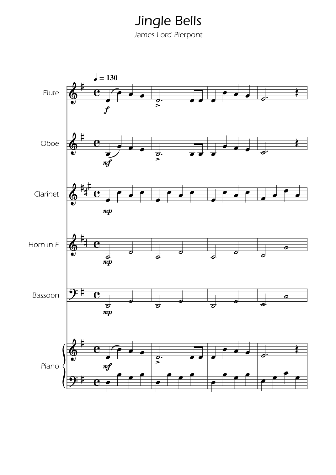 Jingle Bells - Woodwind Quintet w/ Piano (arr. Ygor Nunes)