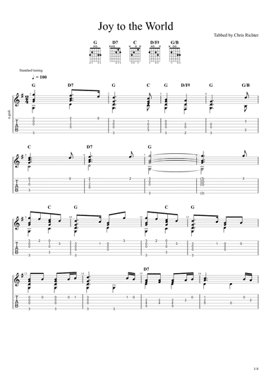 Joy to the World! (Solo Fingerstyle Guitar Tab) (arr. Chris Richter)
