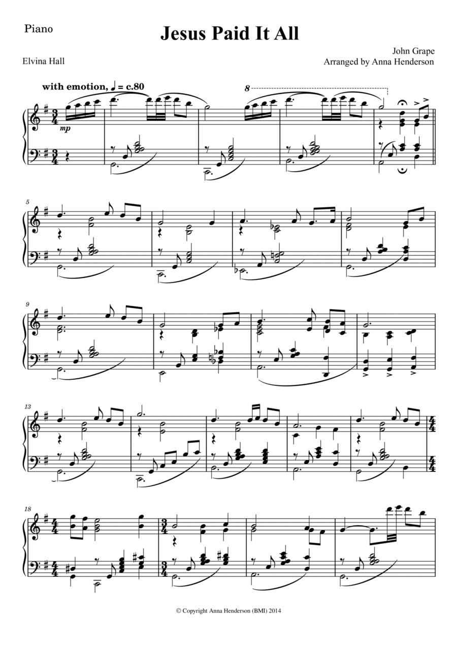 Jesus Paid It All (arr. Anna Henderson)