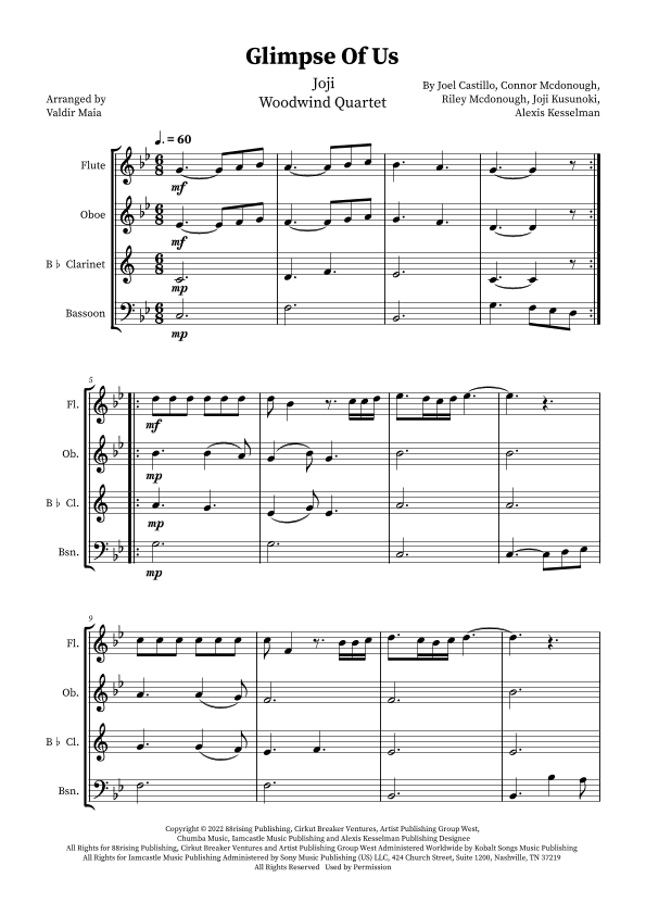 Glimpse Of Us (arr. Valdir Maia)