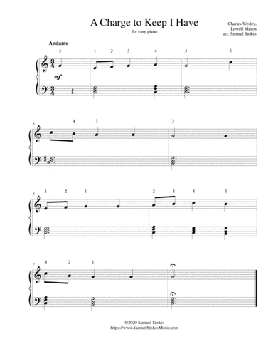 A Charge to Keep I Have - for easy piano (arr. Samuel Stokes)