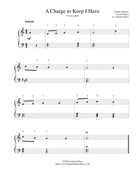 A Charge to Keep I Have - for easy piano (arr. Samuel Stokes)