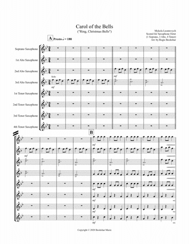 Carol of the Bells (F min) (Saxophone Octet - 1 Sop, 3 Alto, 4 Ten) (arr. Regis Bookshar)