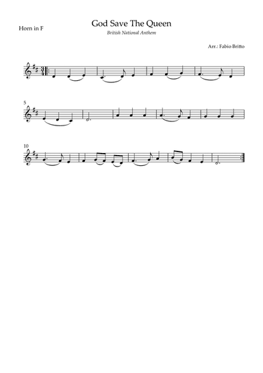 God Save The Queen (British National Anthem) for Horn in F Solo (arr. Fabio Britto)