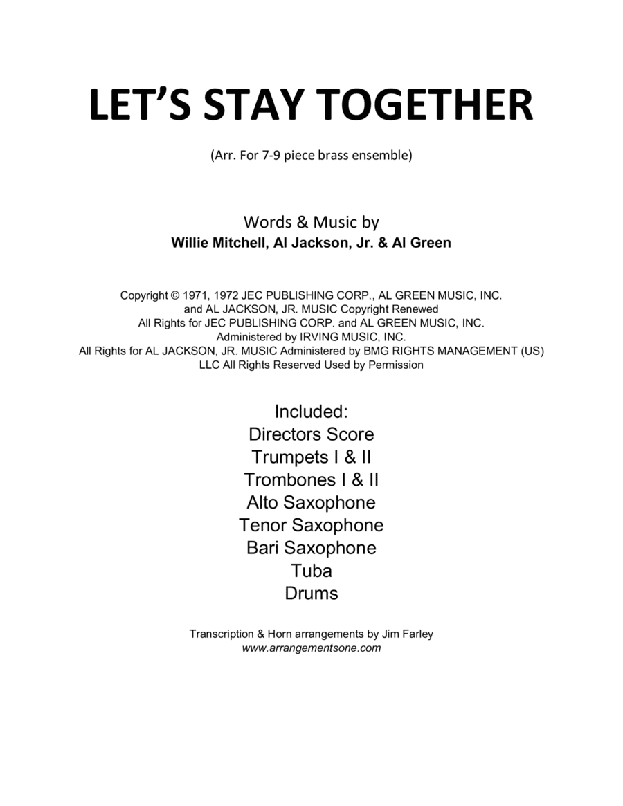 Let's Stay Together (arr. Jim Farley www.arrangementsone.com)