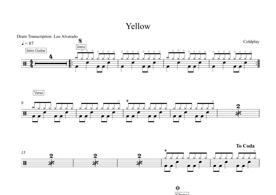 Yellow (arr. Drum Transcription: Leo Alvarado)
