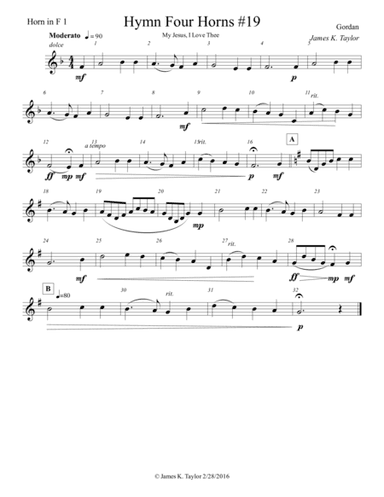 MY JESUS, I LOVE THEE (Horn Quartet #19) (arr. James K. Taylor)