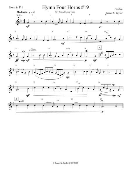 MY JESUS, I LOVE THEE (Horn Quartet #19) (arr. James K. Taylor)