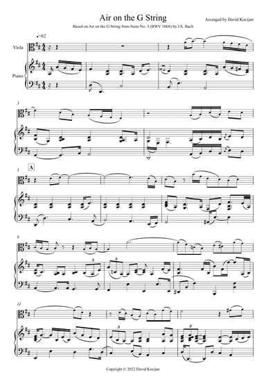 Air on the G String - INTERMEDIATE (viola & piano) (arr. David Kocijan)