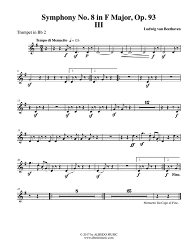 Beethoven Symphony No. 8, Movement III - Trumpet in Bb 2 (Transposed Part), Op. 93 (arr. Doug Clyde)