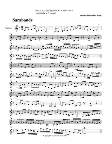 Bach partita for solo flute (bwv 1013) transposed for clarinet (arr. Steve Newman)