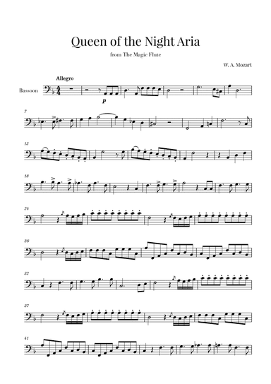 W. A. Mozart - Queen of the Night Aria (for Bassoon) (arr. Cadenza Editions)