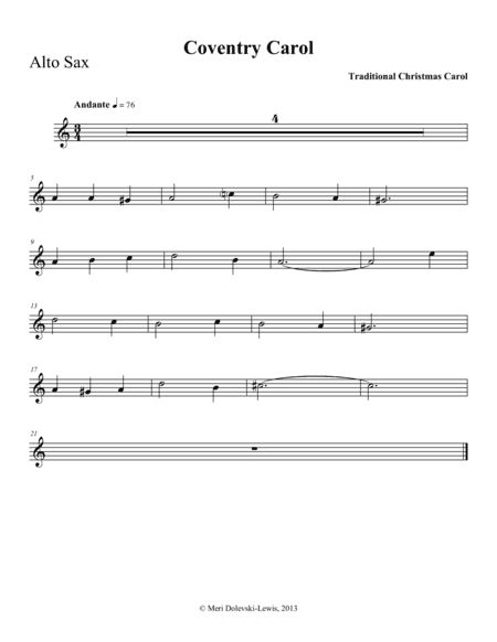Coventry Carol: E flat saxes (alto, baritone)/piano (arr. Meri Dolevski)