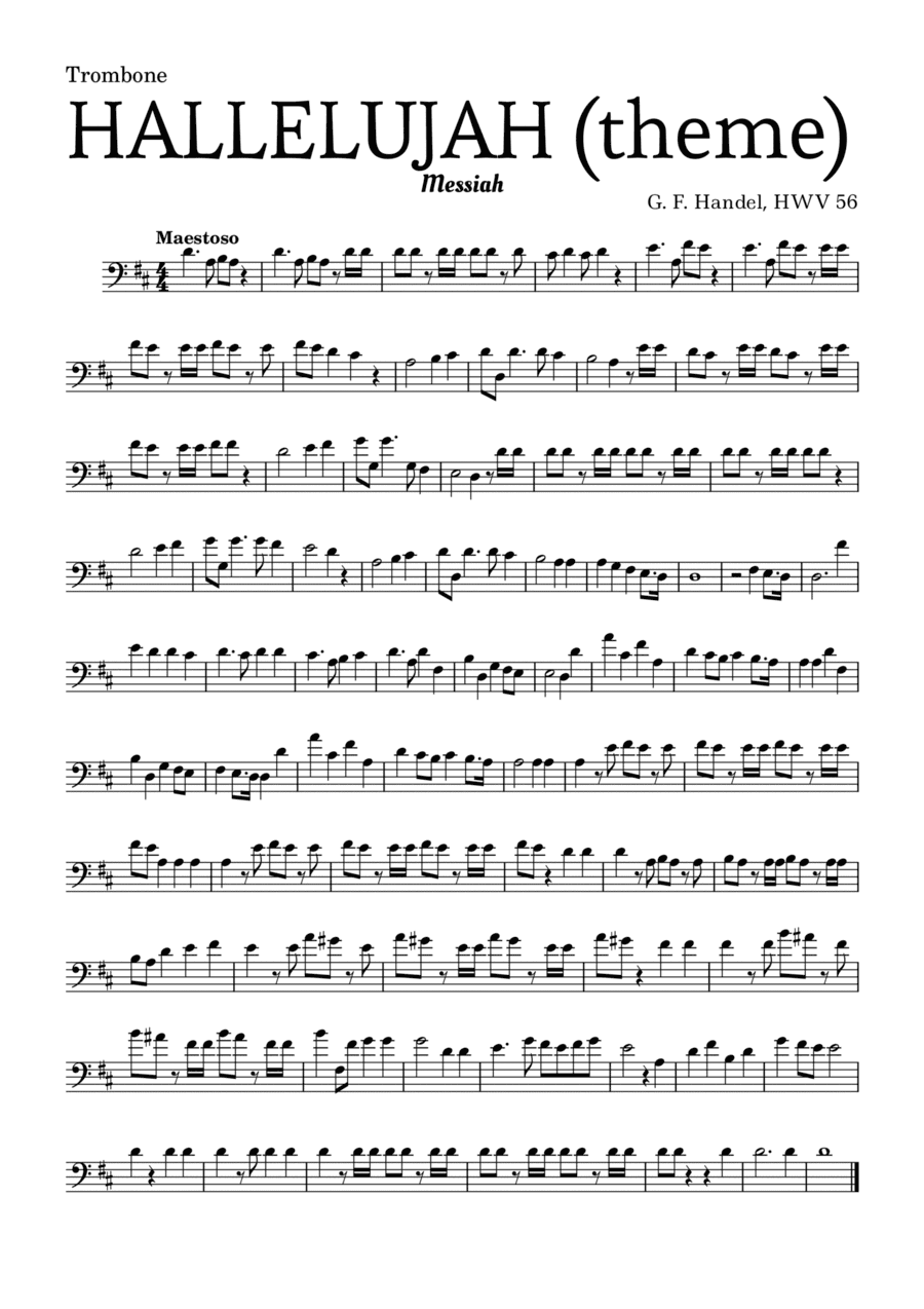 Aleluia (HALLELUJAH), of the Messiah - for Trombone and accompaniment (arr. Leyandder Trustworthy)
