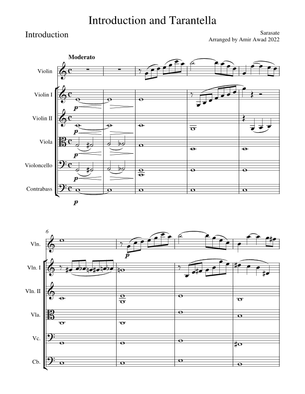 Sarasate: Introduction and Tarantella , Op.43 , Arranged for Violin solo and string orchestra (arr. Amir Awad)