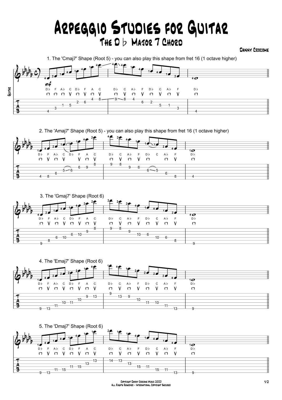 Arpeggio Studies for Guitar - The Db Major 7 Chord