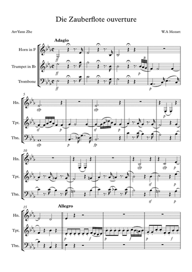Mozart Magic flute overture for brass trio (trumpet, trombone and horn) (arr. Yau Yann Zhe)