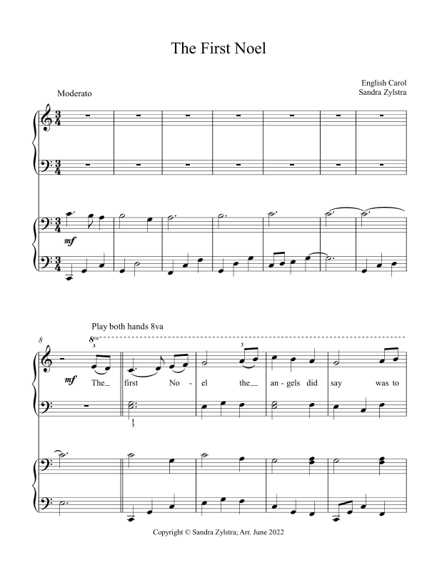 The First Noel (elementary piano with optional duet) (arr. Sandra Zylstra)