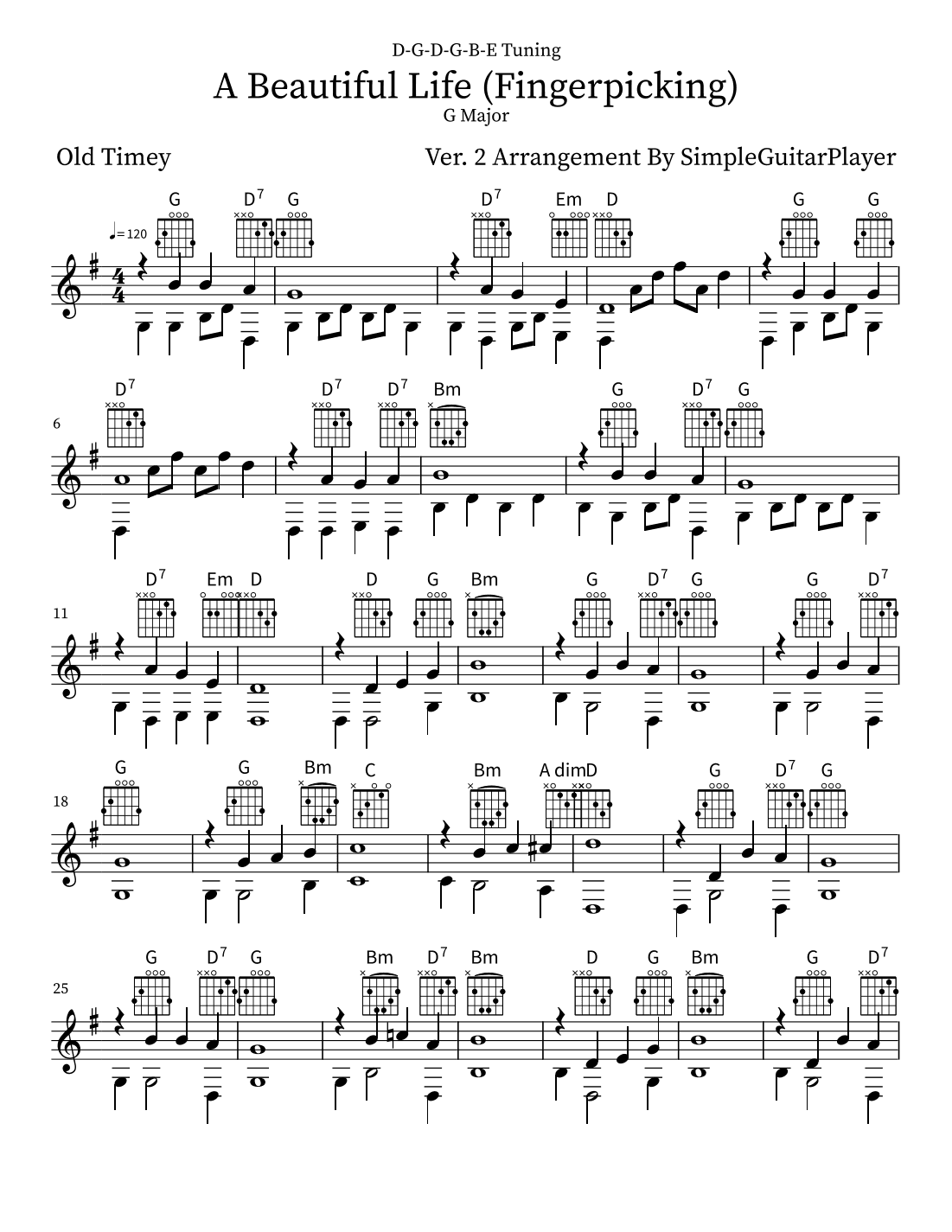 A Beautiful Life (Fingerpicking. D-G-D-G-B-E Tuning. (arr. SimpleGuitarPlayer)