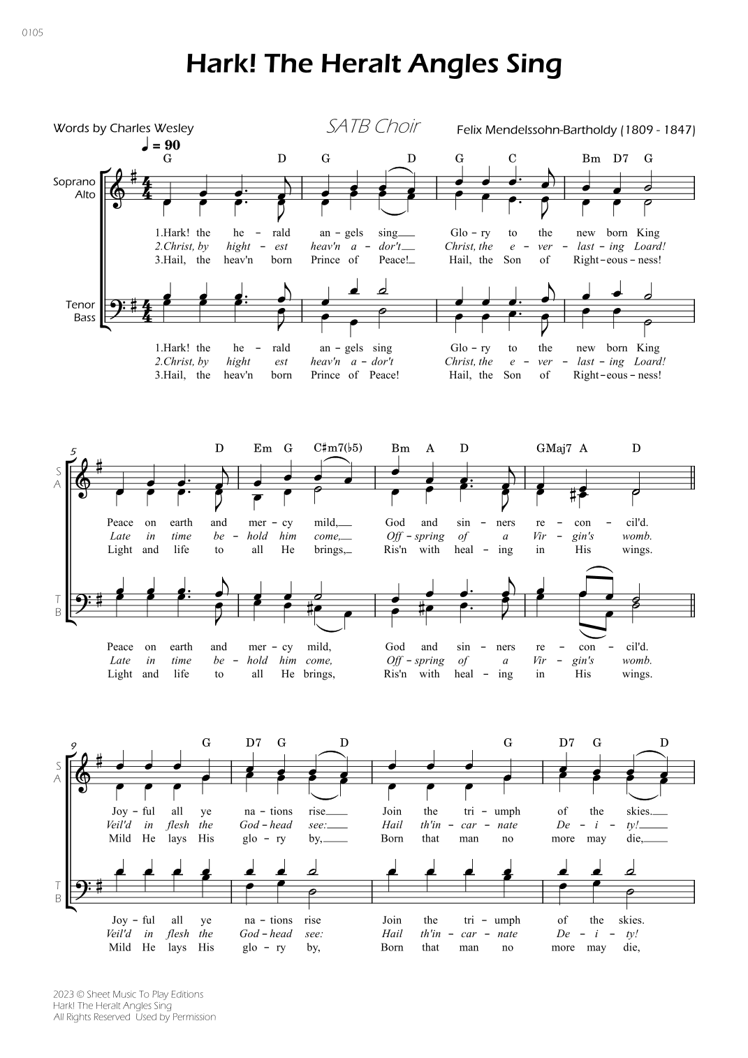 Hark! The Heralt Angels Sing - SATB Choir - W/Chords (arr. César Madeira)