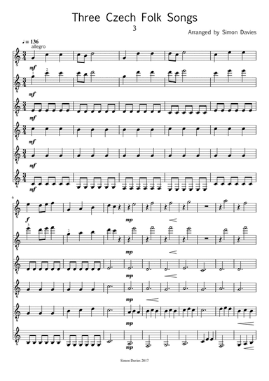 Three Czech Folksongs - 3 (for easy guitar ensemble) (arr. Simon Davies)