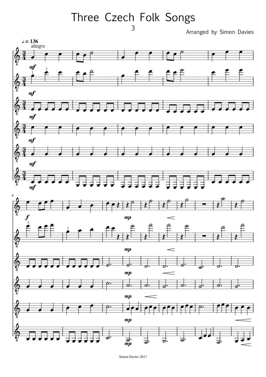 Three Czech Folksongs - 3 (for easy guitar ensemble) (arr. Simon Davies)