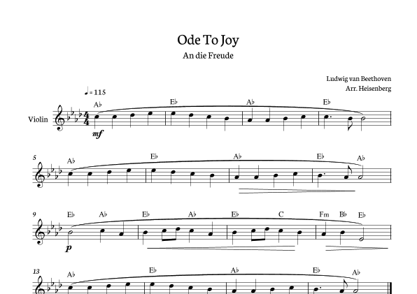 Beethoven - Ode to Joy for violin in Ab with chords. (arr. Heisenberg)