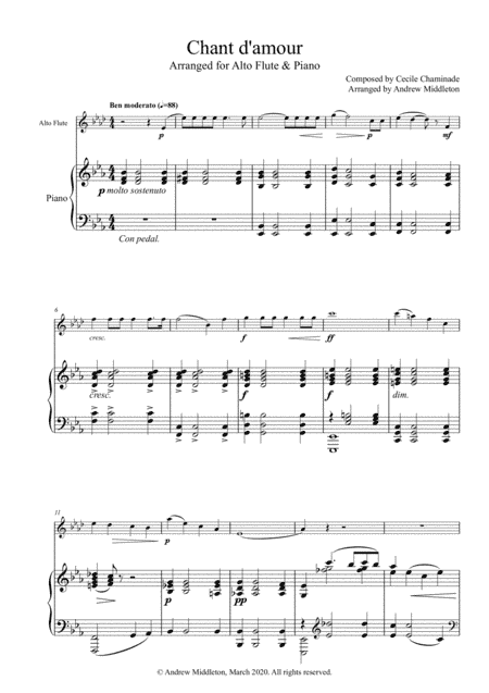 Chant d'amour arranged for Alto Flute and Piano (arr. Andrew Middleton)