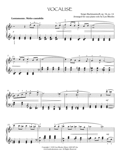 Rachmaninoff - Vocalise, easy Piano (arr. Len Rhodes)