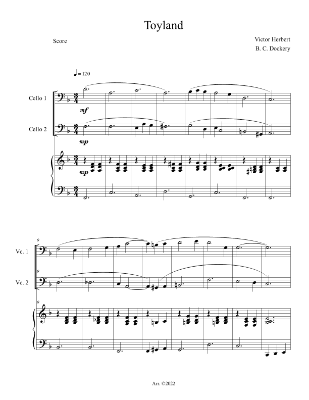 Toyland (Cello Duet with Piano Accompaniment) (arr. B. C. Dockery)